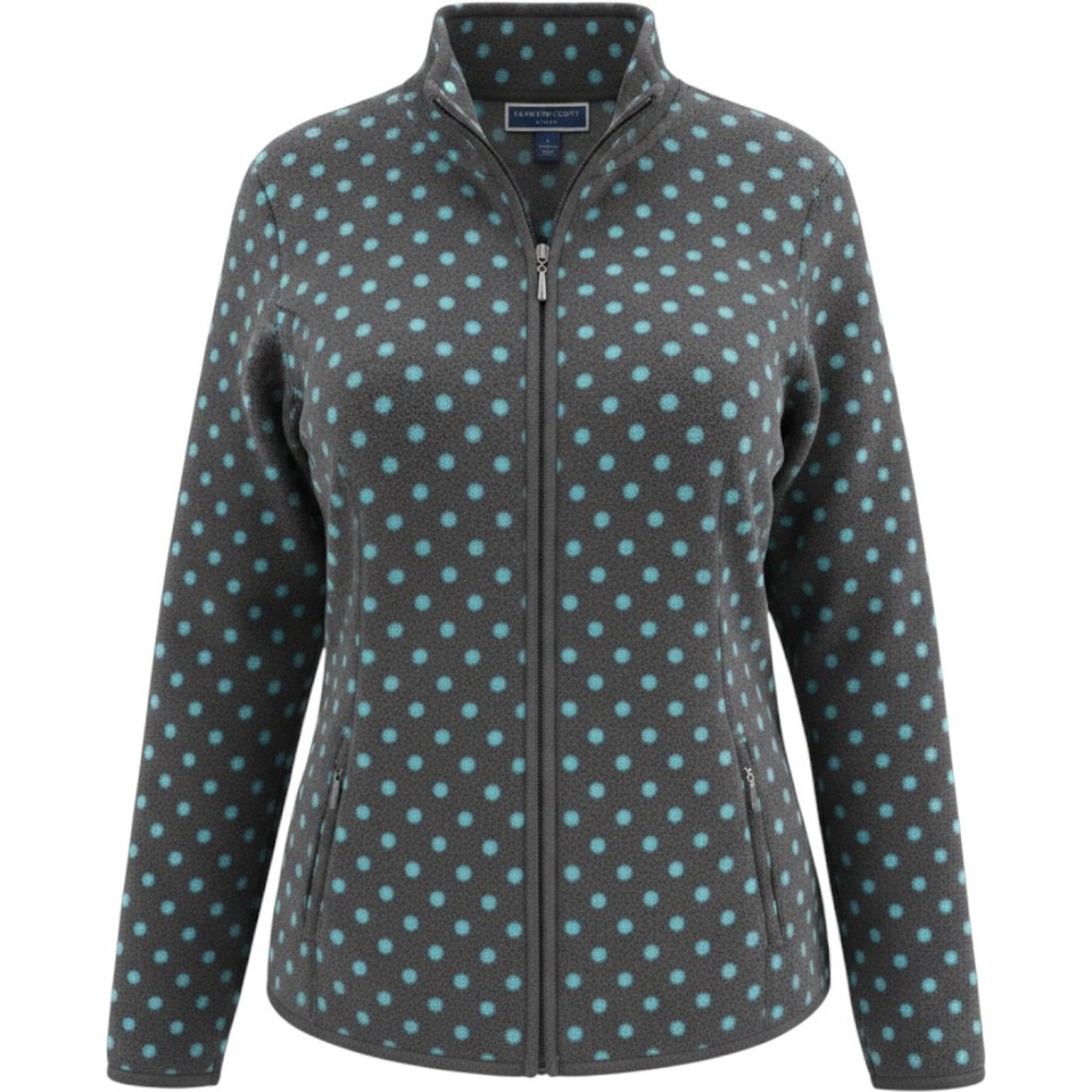 Karen Scott Sport Fleece Jacket Women Large Charcoal Blue Polka Dot NWT L